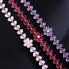 Laden Sie das Bild in den Galerie-Viewer, Delicate Flower Leaf Chain Bracelets for Women Cluster Cubic Zirconia Crystal Wedding Party b87