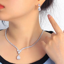 Load image into Gallery viewer, Fashion Cubic Zirconia Water Drop Pendant Necklace and Earrings Bridal Jewelry Sets s16