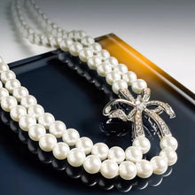 Cargar imagen en el visor de la galería, 925 Sterling Silver Two Lines 6.5mm Pearl Necklace Earrings Set for Women Wedding Jewelry x53