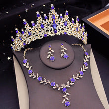 Carica l&#39;immagine nel visualizzatore di Gallery, 3 Pcs Set Crown Jewelry Sets for Bridal Wedding Dress Jewellry Tiaras Flower Choker Necklace Sets Costume Accessories