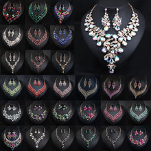 Laden Sie das Bild in den Galerie-Viewer, Luxury Bridal Jewelry Set Wedding Crystal Necklace Earring Indian Party Costume Jewellery