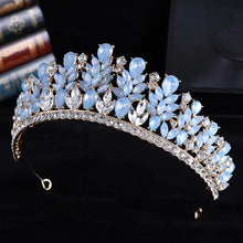 Charger l&#39;image dans la galerie, Luxury Blue Opal Crystal Flowers Water Drop Tiaras Crowns Women Headbands e32