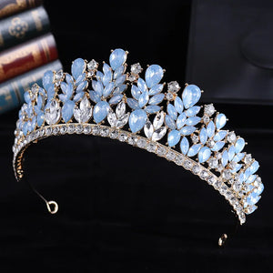 Luxury Blue Opal Crystal Flowers Water Drop Tiaras Crowns Women Headbands e32