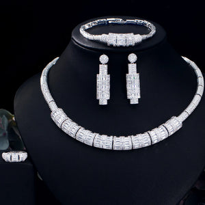4pcs Shiny Cubic Zirconia Bridal Jewelry Sets Party Luxury Dress Accessories b50