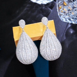 Shiny Cubic Zirconia Pave Long Dangling Water Drop Earrings for Women cw38 - www.eufashionbags.com
