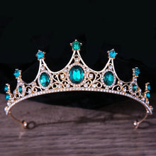 Carica l&#39;immagine nel visualizzatore di Gallery, Luxury Green Color Crystal Crown Bridal Hair Accessories Women Baroque Crown