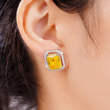 Carica l&#39;immagine nel visualizzatore di Gallery, Geometric Stud Earrings with Yellow Cubic Zirconia Trendy Luxury Bright Color Earrings for Women