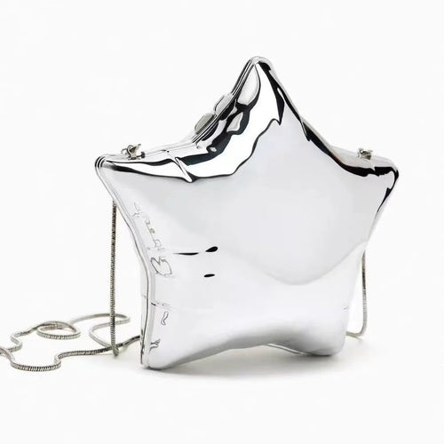 Gold And Silver Chain Women's Evening Bag New Bright Face Five Pointed Star Shoulder Bag a32