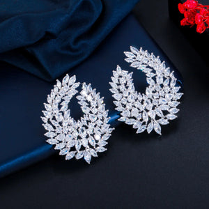 Luxury Flower Waterdrop Full Mirco Paved Cubic Zircon Wedding Earring Fashion Women Party Jewelry