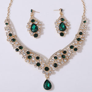 Luxury Water Drop Crystal Bridal Jewelry Sets for Women Chokers Necklace Earrings Set bc20 - www.eufashionbags.com