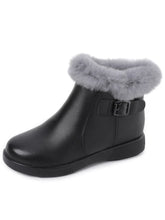 Carica l&#39;immagine nel visualizzatore di Gallery, Round Toe Fur Women Snow Boots Genuine Leather Ankle Boots q159