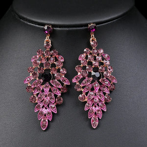 Rhinestone Bride Jewelry Sets for Women Luxury Purple Necklace Earrings Set Wedding Dress Jewelry Sets Costume Accessories