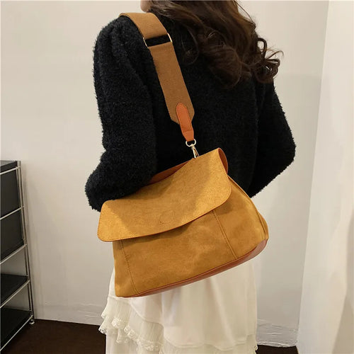 Suede Vintage Shoulder Bag Large Capacity Handbag Casual Commuter Shopping All-match Purses and Handbags NEW