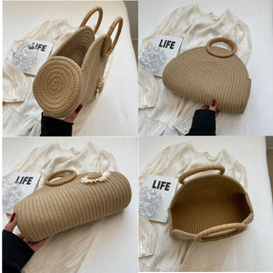 Cotton thread Woven Handbag Women Holiday Beach Casual Tote Top-Handle Bags a180