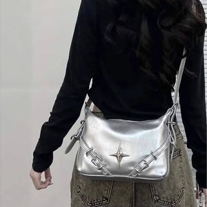Y2k Trendy Tote Bags for Women Large Silver Fashion All-match Shoulder Bag Niche Messenger Bag
