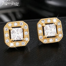 Charger l&#39;image dans la galerie, Luxury Gold Plated Square Stud Earrings Copper Microinset Zircon Men Hip Hop Jewelry