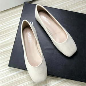 Women Square Toe Flock Flats Wide Fitting Spring Shoes For Driving Dancing Anti- Skip Spongy Sole Slip-Ons 48-33