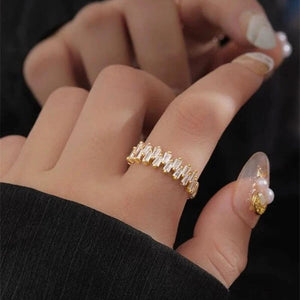 Trapezoidal Cubic Zirconia Rings Wedding Band Eternity Promise Rings for Women t08 - www.eufashionbags.com
