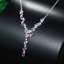 Cargar imagen en el visor de la galería, New Trendy Silver Color Geometric Necklaces For Women Shine Pink Purple Zircon Stone Inlay Jewelry