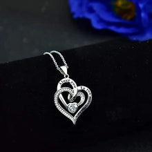 Carica l&#39;immagine nel visualizzatore di Gallery, Luxury Double Heart Pendant Necklace CZ Wedding Love Jewelry for Women n218