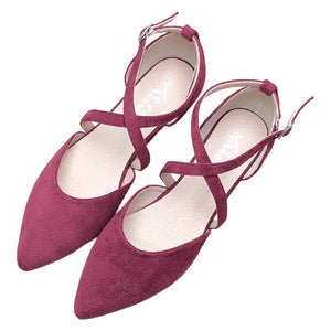 Women Flat Shoes Wine Red Black Apricot Pointed Flats for Women Size 33-43 Cross Strap Basic All Match Zapatos Planos De Mujer