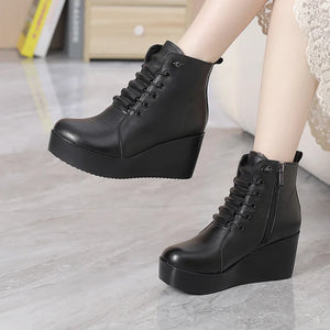 Winter Women Shoes Woman Genuine Leather Wedges Snow Boots q155