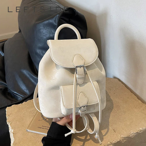 Small Design Women 2024 Y2K Fashion Solid Color Backpack School Bag Pu Leather Travel Silver Back Pack