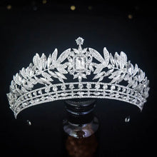 Load image into Gallery viewer, Luxury Crystal Leaves Tiaras Crown CZ Headdress Rhinestone Wedding Hair Accessories a98