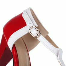 Cargar imagen en el visor de la galería, Mixed Colors Ankle-Wrap Sandals 6cm Thin Heels T-Strap Cute Sweet Crystal Bow Shoes Round Toe Shiny Leather