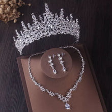 Charger l&#39;image dans la galerie, Luxury Silver Color Crystal Water Drop Bridal Jewelry Sets Rhinestone Tiaras Crown Necklace Earrings Wedding Dubai Jewelry Set