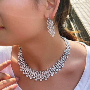 White Cubic Zirconia Chunky Party Wedding Necklace Jewelry Sets Costume Accessories cw06 - www.eufashionbags.com