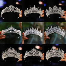 Carica l&#39;immagine nel visualizzatore di Gallery, Luxury Silver Color Crystal Bridal Tiara Crowns Rhinestone Pageant Diadem Veil Tiaras