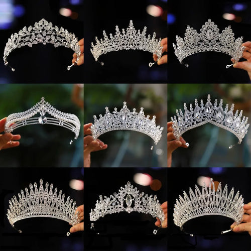 Luxury Silver Color Crystal Bridal Tiara Crowns Rhinestone Pageant Diadem Veil Tiaras