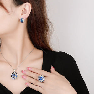 Macrame High Carbon Diamond Stone Pendant Necklace Earrings Adjustable Ring Jewelry Set x08