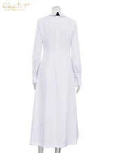 Cargar imagen en el visor de la galería, Clacive Fashion Slim White Office Dress Casual Lapel Long Sleeve Ankle Length Dress Elegant Classic Slit Dresses For Women 2024
