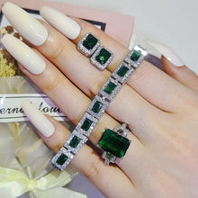 Load image into Gallery viewer, silver color Green Dubai Jewelry Set for Women Wedding Earings Ring bracelet mj31 - www.eufashionbags.com