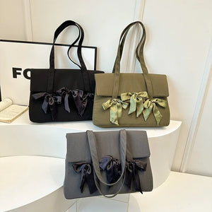 Big Bow Design Nylon Shoulder  Bags for Women 2024 Y2K Fashion New Trend Tote Bag Travel Handbags