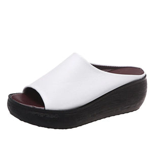 Women Sandals Wedge Heels Platform Sandalias Mujer Soft Leather Summer Sandals h06