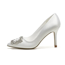 Carica l&#39;immagine nel visualizzatore di Gallery, Pointed High Heel White Wedding Shoes Rhinestone Bridal Shoes Small Size Shoes 33-43 Sizes Dress Party Shoes