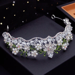 Baroque Geometric Crystal Flower Tiaras Bridal Crown Princess Bride Headdress for Queen Wedding Hair Jewelry