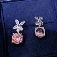 Cargar imagen en el visor de la galería, Flower Dangle Earrings Pink Cubic Zirconia for Women Silver Color Temperament Accessories