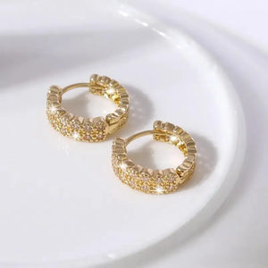 Gold Color Women Hoop Earrings Cubic Zirconia Bling Ear Accessories Wedding Jewelry t79