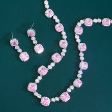 画像をギャラリービューアに読み込む, Square Pink Cubic Zirconia Jewelry Set for Women Wedding Necklace Earrings b111