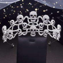 Load image into Gallery viewer, Silver Colors Rhinestone skull Tiaras and Crowns Headdress Halloween Cosplay Diadem Head Ornaments Hair Jewelry