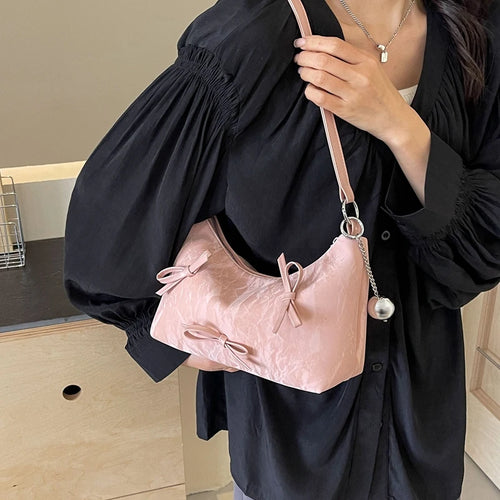 Bow Design Cute Small Crossbody Bags with Short Handle for Women 2024 Designer Handbags PU Leather Shoulder Bag