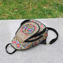 Cargar imagen en el visor de la galería, Handmade Embroidered Canvas Backpack Women Small Ethnic Rucksack Knapsack w57