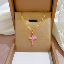 Carica l&#39;immagine nel visualizzatore di Gallery, Luxury Cross Necklace for Women White/Black/Pink Cubic Zirconia Pendant Wedding Jewelry t26 - www.eufashionbags.com