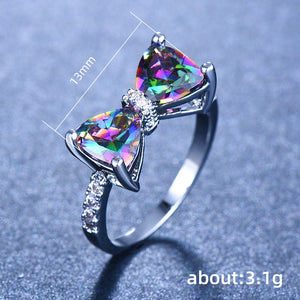 Personality Multi-colored CZ Bow Rings for Women Wedding  Jewelry dc36