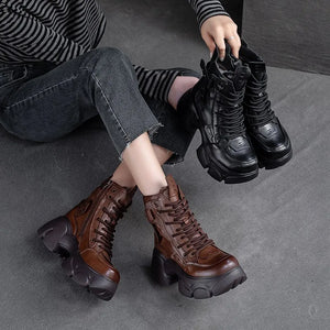 Vintage Genuine Leather Women Boots Flat Soft Shoes q141