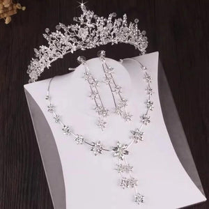 Silver Color Crystal Bridal Jewelry Sets Tiaras Crown Earrings Choker Necklace Set bj43 - www.eufashionbags.com